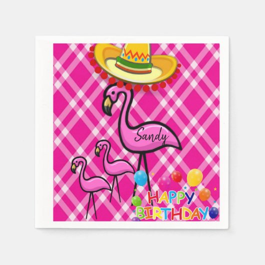 Happy Birthday Paper Napkins, Flamingo Servet (Voorkant)