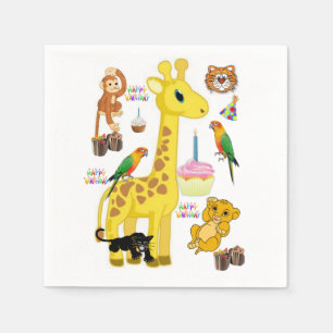 Happy Birthday Paper Napkins, Giraffe Servet