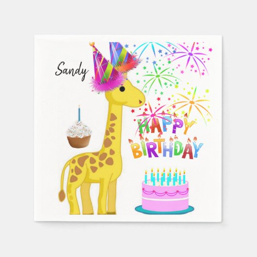 Happy Birthday Paper Napkins, Giraffe Servet (Voorkant)