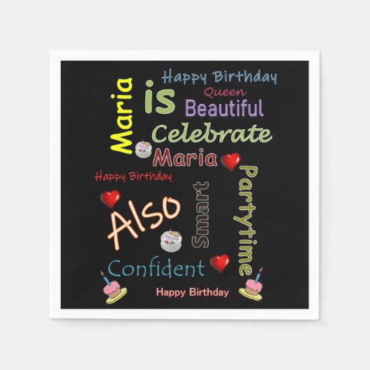 Happy Birthday Paper Napkins Maria Servet (Voorkant)