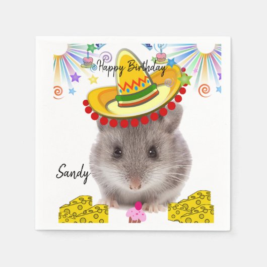 Happy Birthday Paper Napkins, Mice Servet (Voorkant)