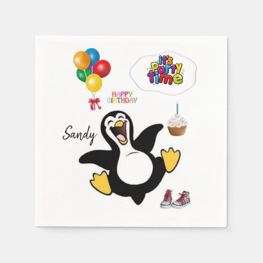 Happy Birthday Paper Napkins, Penguin Servet (Voorkant)