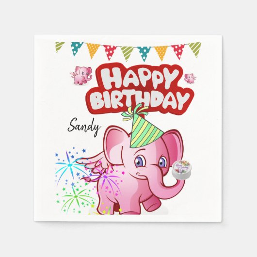 Happy Birthday Paper Napkins, Pig Servet (Voorkant)