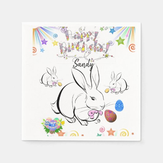 Happy Birthday Paper Napkins, Rabbit Servet (Voorkant)