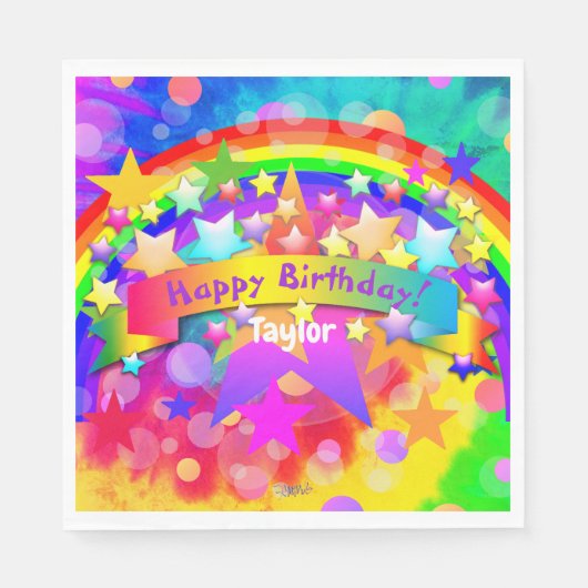 Happy Birthday Paper Napkins Rainbow HAMbyWG Servet (Voorkant)