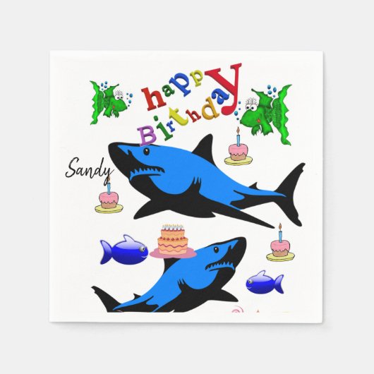 Happy Birthday Paper Napkins, Shark Servet (Voorkant)