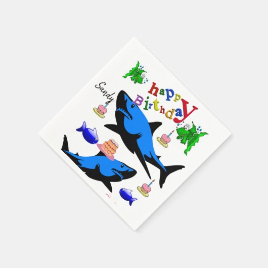 Happy Birthday Paper Napkins, Shark Servet (Hoek)