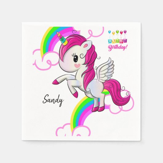 Happy Birthday Paper Napkins, Unicorn Servet (Voorkant)