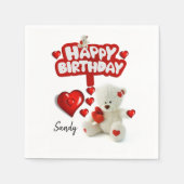 Happy Birthday Paper Napkins, White Teddy Bear Servet (Voorkant)
