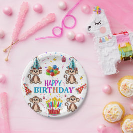 Happy Birthday Paper Plates Monkey Cupcake Papieren Bordje