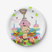 Happy Birthday Paper Plates Pink Cupcake Papieren Bordje (Voorkant)