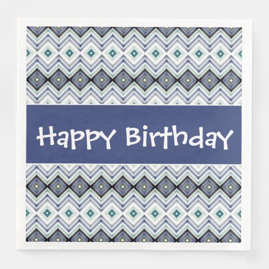 Happy Birthday Paper servetten in blauw en Blauwgr (Voorkant)