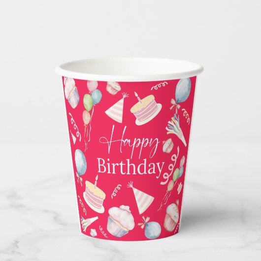 Happy Birthday Papieren Bekers (Voorkant)