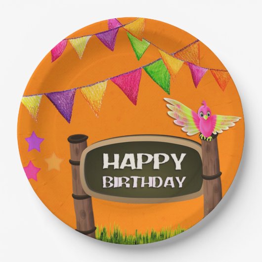 Happy Birthday Papieren Bordje (Voorkant)