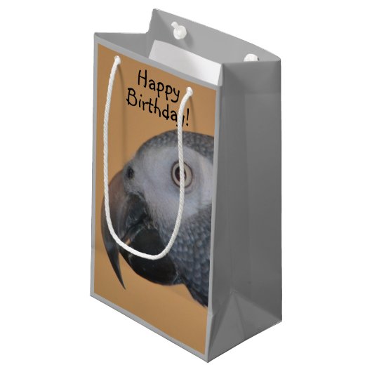 Happy Birthday Parrot Gift Bag Klein Cadeauzakje (Voorkant Gekanteld)