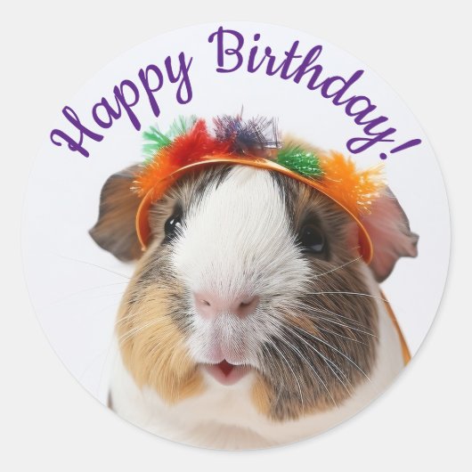 Happy Birthday - Party Animal Guinea Pig #2 Ronde Sticker (Voorkant)