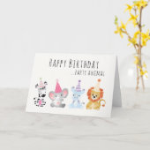 Happy Birthday Party Animal Oerwoud Animals Petten Kaart (Gele Bloem)