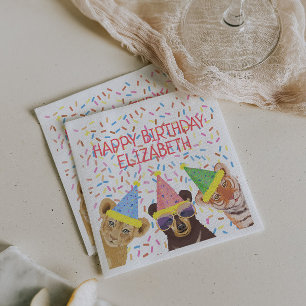 Happy Birthday Party Animals - Gepersonaliseerd Servet