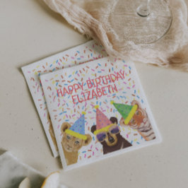 Happy Birthday Party Animals - Gepersonaliseerd Servet