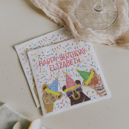 Happy Birthday Party Animals - Gepersonaliseerd Servet