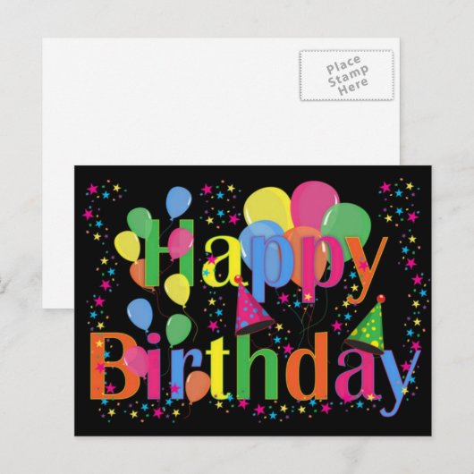 Happy Birthday Party-ballonnen Briefkaart (Voorkant / Achterkant)