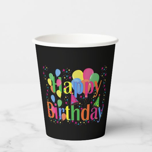 Happy Birthday Party-ballonnen Papieren Bekers (Voorkant)