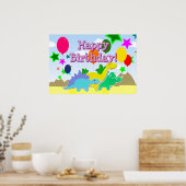 Happy Birthday Party Balloons Dinosaurs Poster (Keuken)