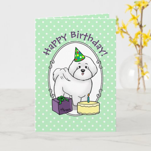 Happy Birthday Party Bichon Frise Dog - Cute Kaart (Gele Bloem)