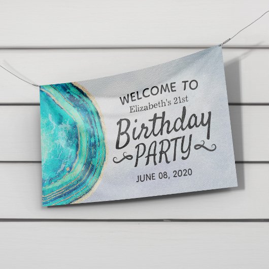 Happy Birthday Party Blauwgroen Gold Agate Geode W Spandoek