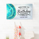 Happy Birthday Party Blauwgroen Gold Agate Geode W Spandoek (Insitu)