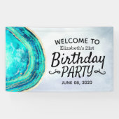 Happy Birthday Party Blauwgroen Gold Agate Geode W Spandoek (Horizontaal)