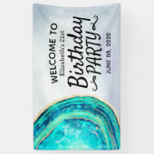 Happy Birthday Party Blauwgroen Gold Agate Geode W Spandoek (Verticaal)