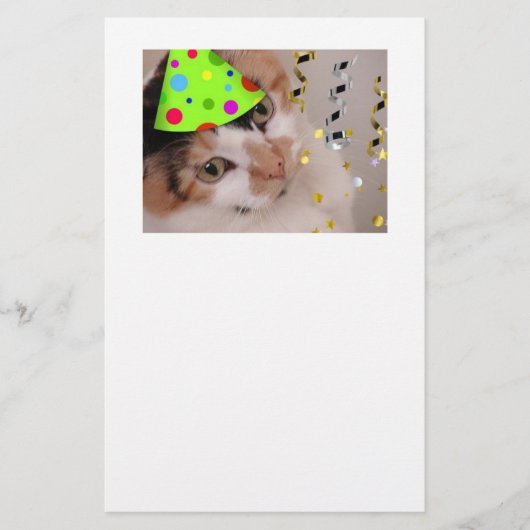 Happy Birthday Party Calico Cat Briefpapier (Voorkant)