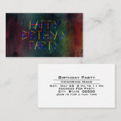Happy Birthday Party Celebration Invitation Visitekaartje (Voorkant / Achterkant)