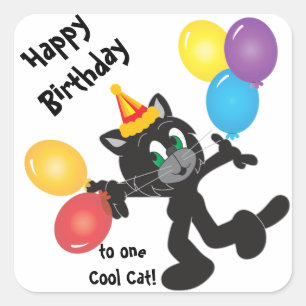 Happy Birthday Party Cool Cat Stickers