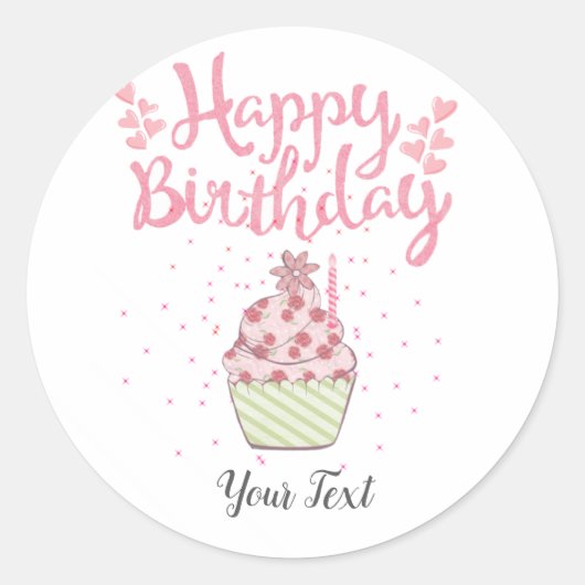 Happy Birthday Party Custom roze cupcake Ronde Sticker (Voorkant)