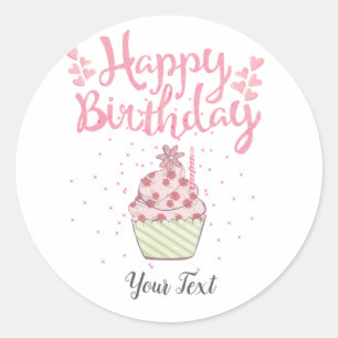 Happy Birthday Party Custom roze cupcake Ronde Sticker