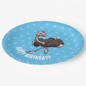Happy Birthday Party dansende Cartoon Ostrich Papieren Bordje (Gekanteld)