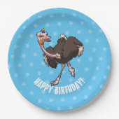 Happy Birthday Party dansende Cartoon Ostrich Papieren Bordje (Voorkant)