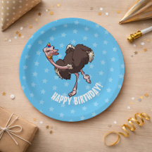 Happy Birthday Party dansende Cartoon Ostrich