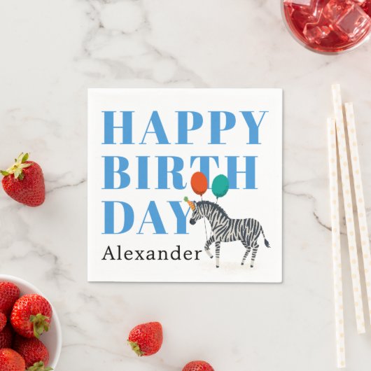 Happy Birthday Party Dier Zebra met Naam Servet (Insitu)