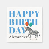 Happy Birthday Party Dier Zebra met Naam Servet (Voorkant)