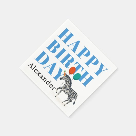 Happy Birthday Party Dier Zebra met Naam Servet (Hoek)