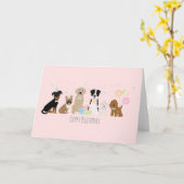 Happy Birthday Party Dogs Pink Kaart (Gele Bloem)