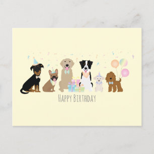 Happy Birthday Party Dogs Yellow Briefkaart