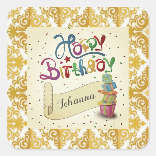 Happy Birthday Party Elegant Design Vierkante Sticker (Voorkant)