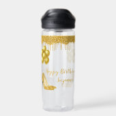 Happy Birthday Party Gold Glitter ziet er uit Waterfles (Achterkant)