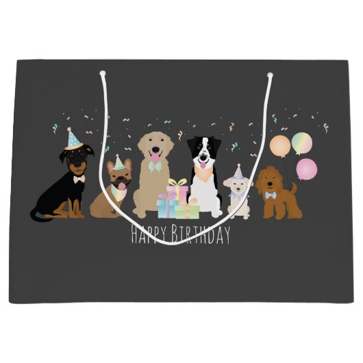 Happy Birthday Party-honden Groot Cadeauzakje (Voorkant)