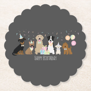 Happy Birthday Party-honden Kartonnen Onderzetters