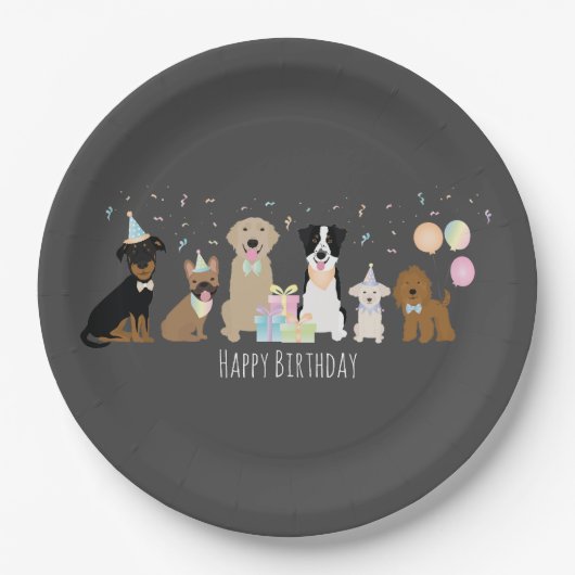Happy Birthday Party-honden Papieren Bordje (Voorkant)